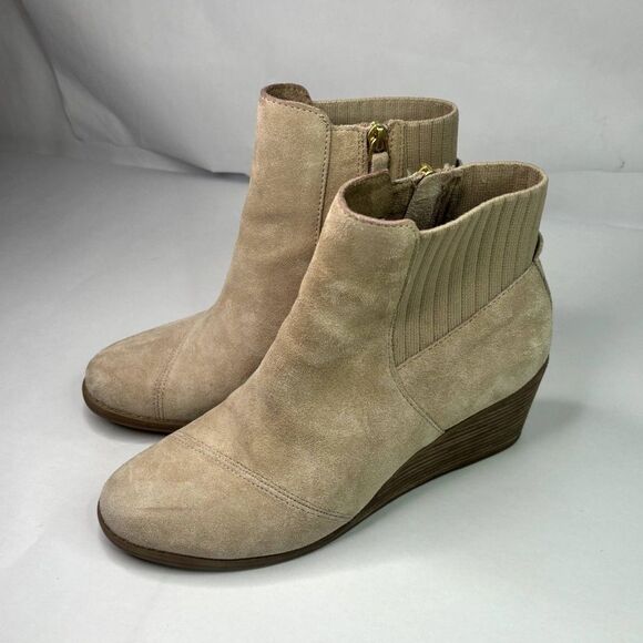 Toms Sadie Suede Sand Wedge Ankle Booties Round Toe Zip Womens Designer - Picture 6 of 10